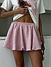 Жіночі літні легкі бежеві шорти спідниця кльош міні з комфортної тканини жатка, фото 3