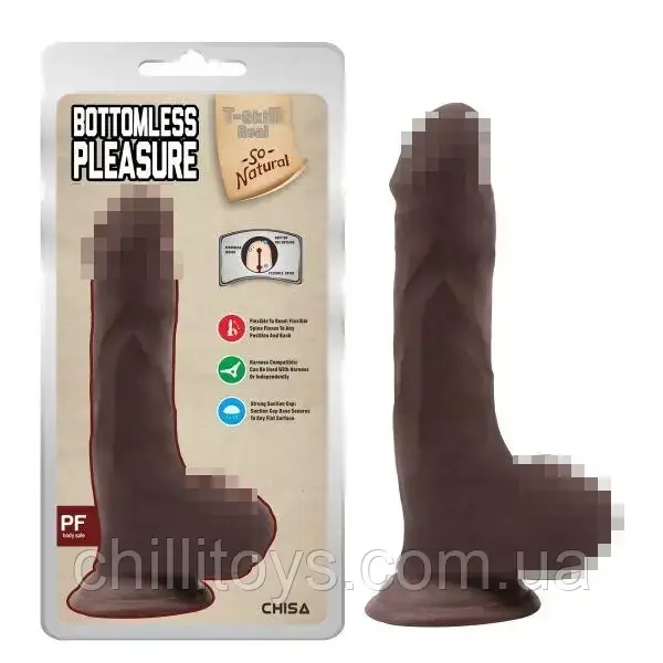 Коричневий фалоімітатор на присосці Bottomless Pleasure, Коричневий