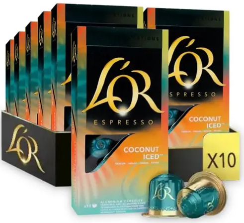 Набір 100 капсул Nespresso L’OR Coconut Iced 10 упаковок по 10 капсул