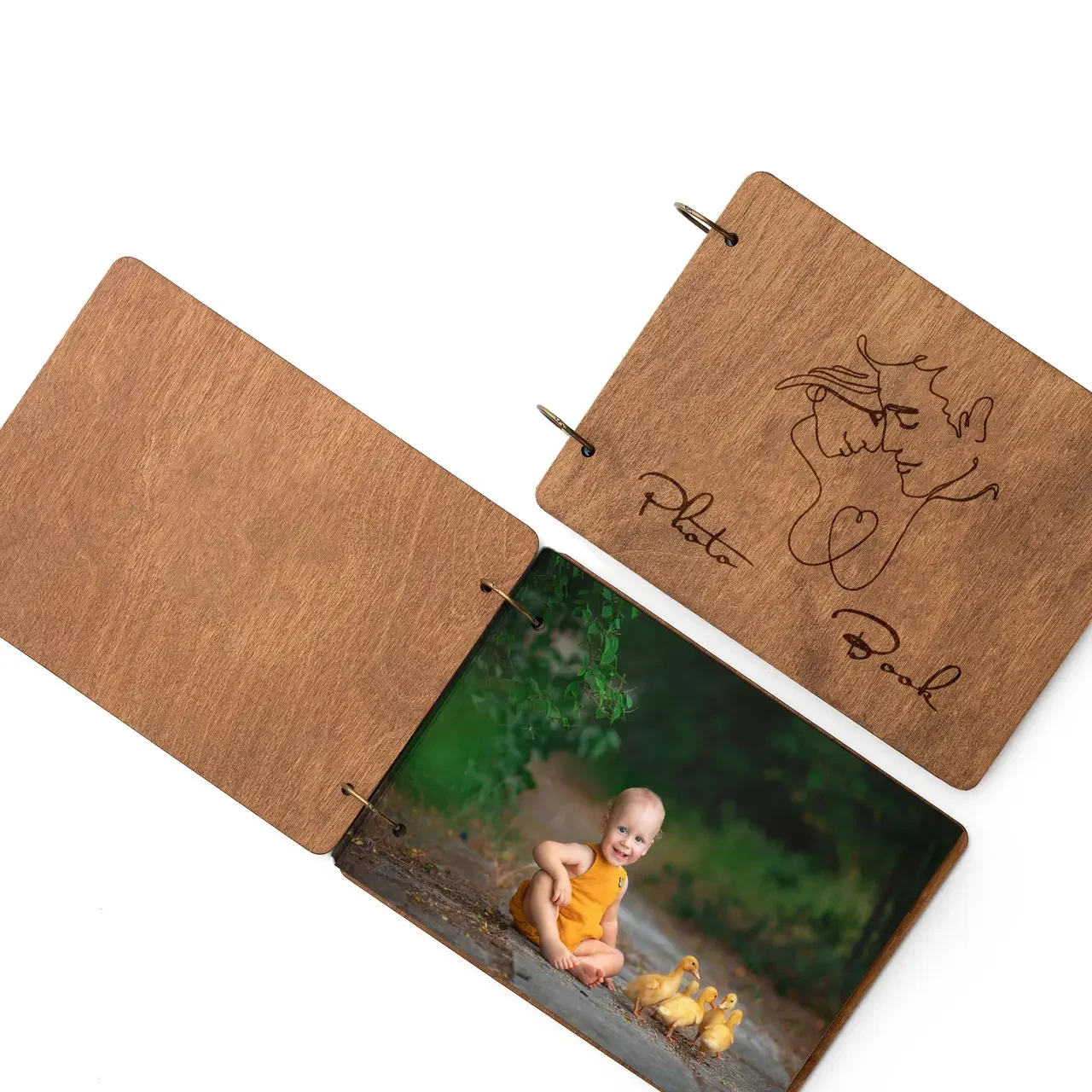 Фотокнига "Пара" з темною обкладинкою | Дерев’яний фотобук на замовлення з вашими фото, фото 1