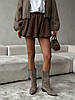 Жіночі літні легкі шорти спідниця кльош міні з комфортної тканини жатка відтінку шоколад, фото 4