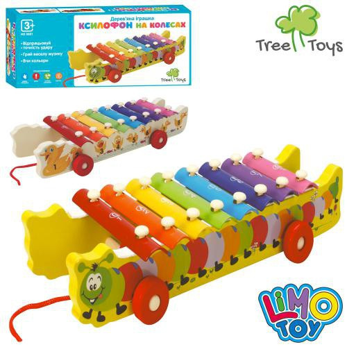 Дерев'яна іграшка Ксилофон-каталка 8 тонів MD 0881 палоки 2 штуки, фото 1