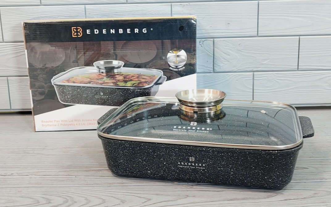 Жаровня Edenberg EB-12123 (32×23×7,5 см/4,7 л) з антипригарним покриттям, кришкою та кнопкою для оливи, фото 1