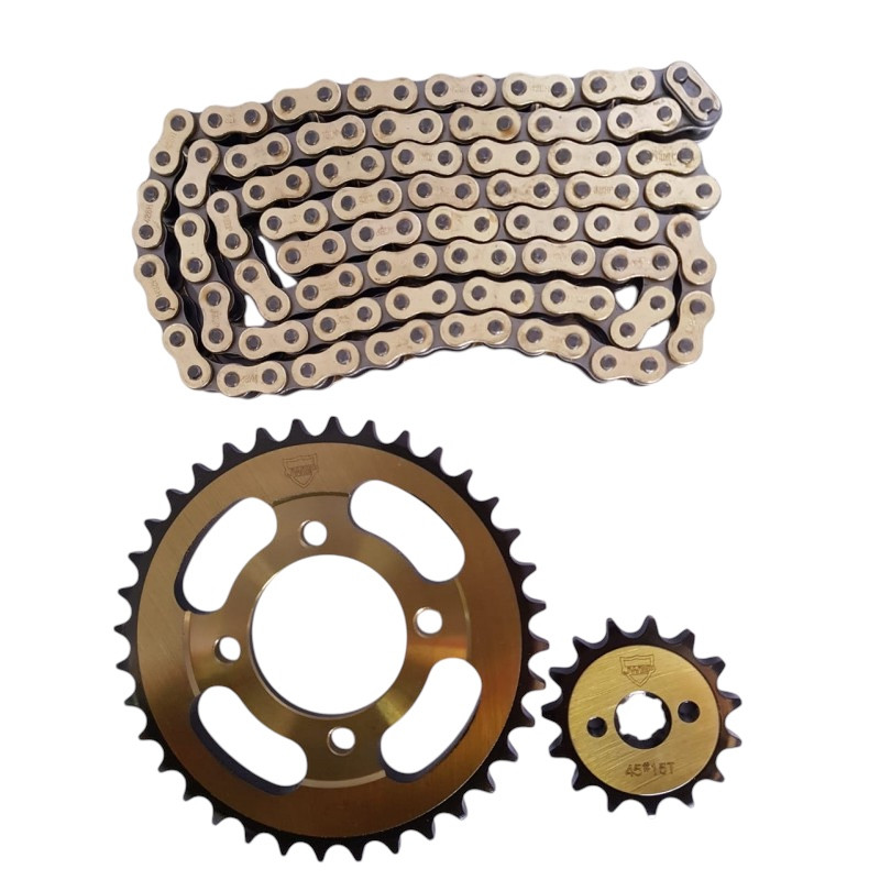 Альфа, Дельта, Мустанг-Комплект зірок + ланцюг посилені (Н) Тайвань 428H-104L золото 41Т-14Т фірма JWBP, фото 1