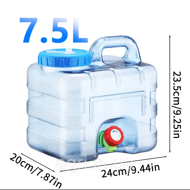 Каністра прозора для води, 7.5л, з краном