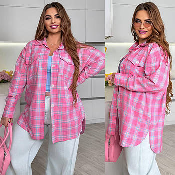 Сорочка жіноча ярка у клітинку у кольорах (Батал)