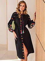Жіноча сукня вишиванка чорного кольору з яскравою квітковою вишивкою розміри S, M, L