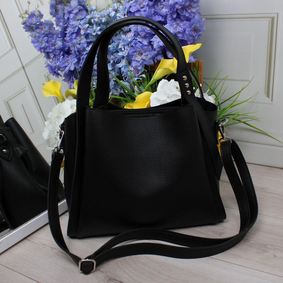 Жіноча сумка через плече стильна молодіжна кроссбоді чорна кожзам