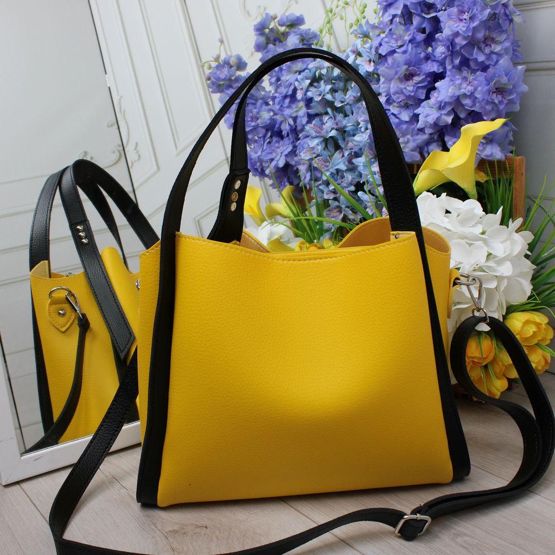 Жіноча сумка через плече стильна молодіжна кроссбоді жовта кожзам