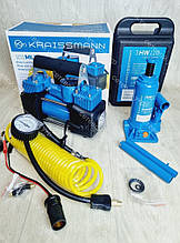 Комплект Домкрат на 3 тонни + компресор автомобільний двопоршневий KRAISSMANN 101MLK12V