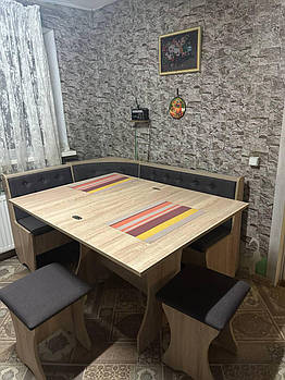 Комплект меблів для кухні - М'який куток Сімейний, стіл, 2 табуретки 114х154 см - Дуб самоа