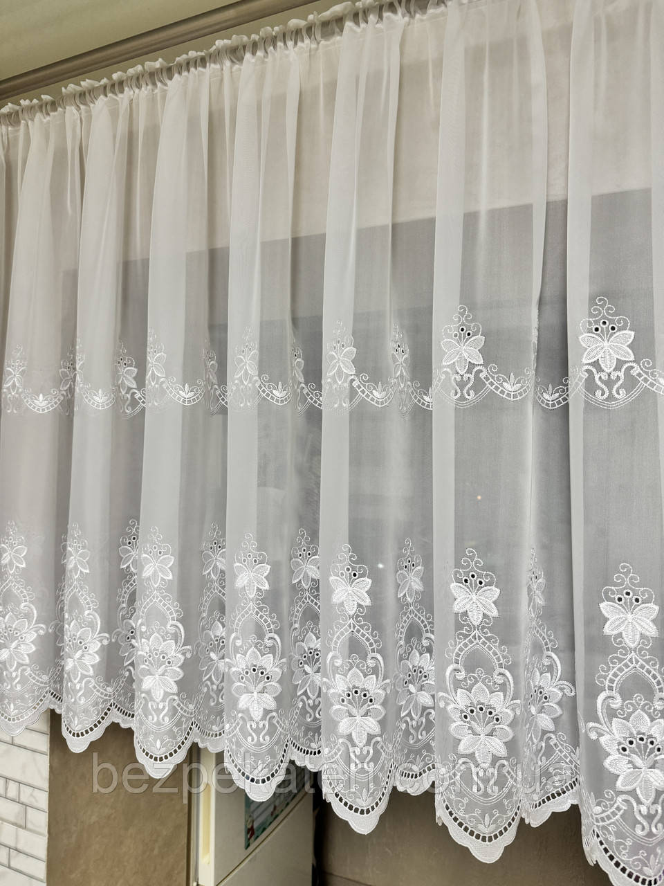 Коротка тюль 1.0 м. Тюль на кухню до підвіконня. Красива кухонна тюль, фото 1