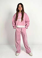 Дитячий спортивний костюм для дівчинки демісезонний, рожевий з білими лампасами