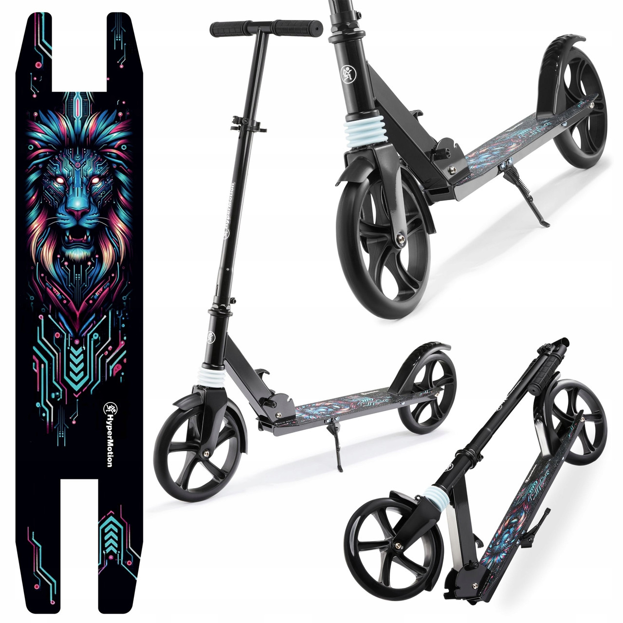 Самокат HyperMotion CITY SWIFT 2 Digital lion HYP16B для дітей та дорослих до 100 кг чорний