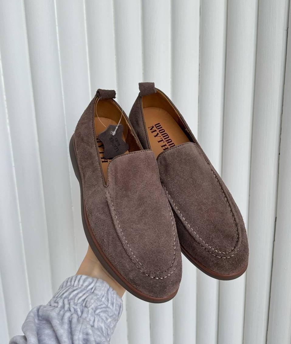 Жіночі замшеві лофери класичні коричневі моко натуральна замша