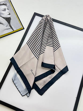 Шовкова брендова хустка Massimo Dutti 90*90 см латте  ручна обробка краю, фото 2