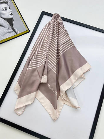 Шовкова брендова хустка Massimo Dutti 90*90 см мокко ручна обробка краю, фото 3