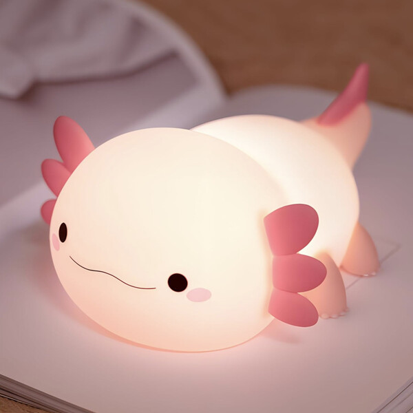 Дитячий силіконовий нічник Axolotl м'який з вбудованим акумулятором 18 см Рожевий (60758)