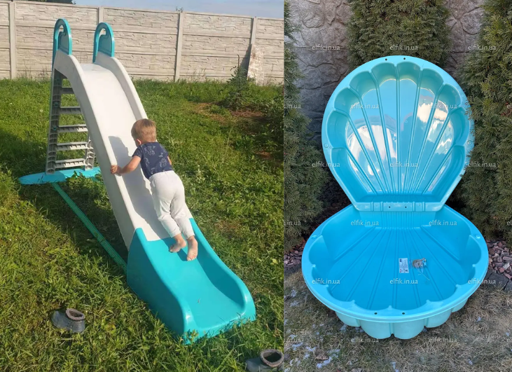 НАБІР Велика пластикова гірка і пісочниця-мушля ТМ Doloni, фото 1