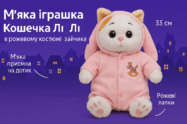 М'яка іграшка Кішечка Лі Лі в рожевому костюмі зайчика (33 см) 875544-98
