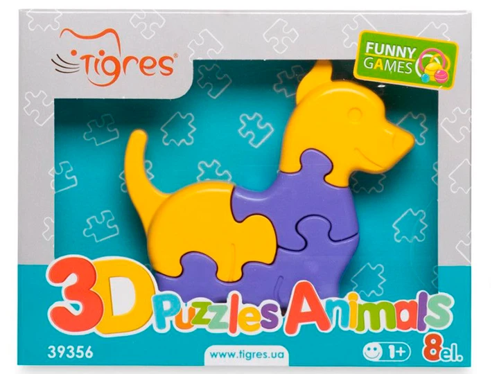 Іграшка розвиваюча Tigres 3D пазли Звірятка 1 шт 8 елементів 39356 Собачка, фото 1