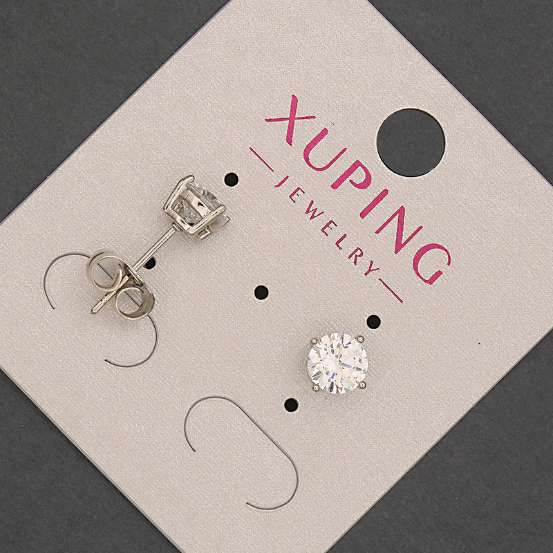 Сережки пусети сережки кульчики Xuping з білим кристалом d-6 мм+-рід, фото 1