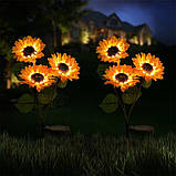 Декоративний світильник на сонячній батареї у формі трьох соняхів, фото 3
