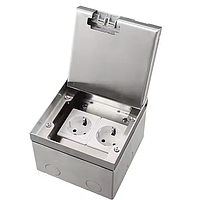 Розетка підлогова подвійна LIVOLO срібна, вбудована невидима прихованого монтажу, з кришкою, 2 розетки з заземленням, IP54,