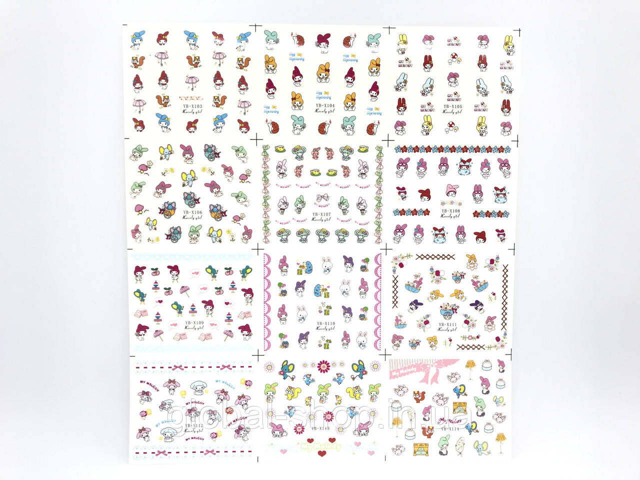 Наклейки для нігтів на водній основі Куромі, Мелоді, зайчики, котики, їжачки, 260 в 1