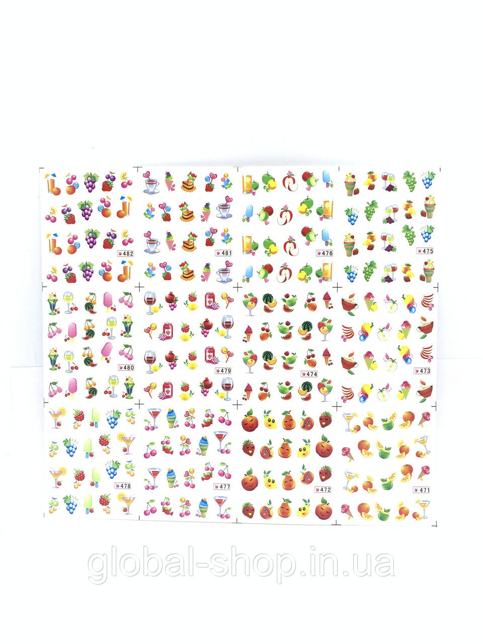 Наклейки для нігтів на водній основі Фрукти, коктейлі, 240 в 1