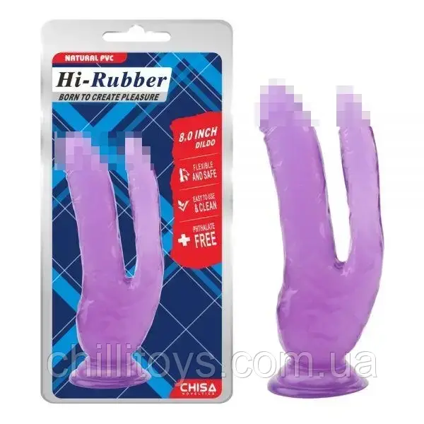 Пурпуровий подвійний фалоімітатор на присосці Dildo 8 inch