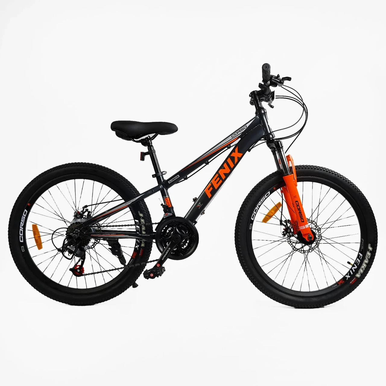 Велосипед підлітковий спортивний гірський 24" Corso Fenix FX-24761 чорно-помаранчевий на зріст 122-137 см