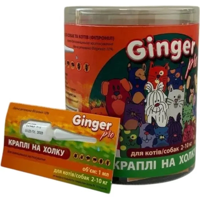 Краплі на холку від бліх та кліщів Ginger Pro для котів та собак від 2 до 10 кг, фото 1