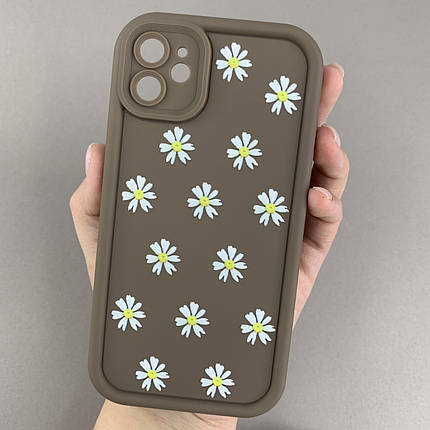 Чохол для Apple iPhone 11 чохол з високими бортами з ромашками на айфон 11 коричневий q05j, фото 1