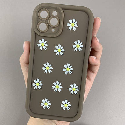Чохол для Apple iPhone 11 Pro чохол з високими бортами з ромашками на айфон 11 про коричневий q05j, фото 1