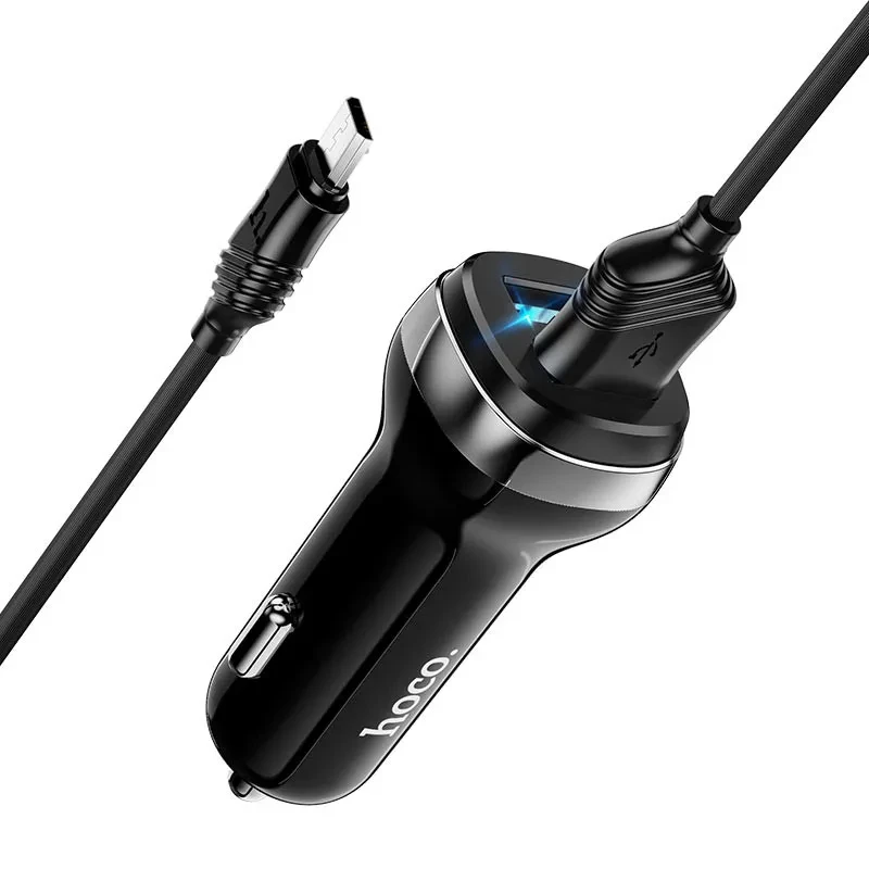 Автомобільний зарядний пристрій Hoco Z40 (2 USB 2.4 A) + MicroUSB, Чорний