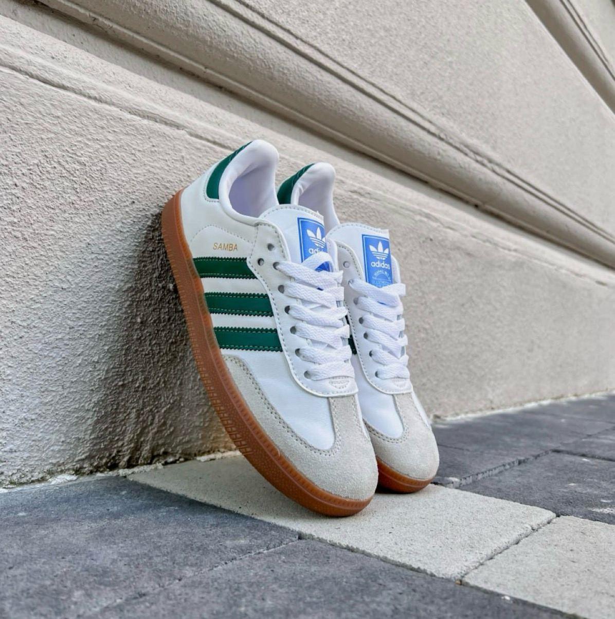 Чоловічі кросівки Adidas Samba White Green Взуття Адідас Самба білі з зеленим повсякденні кожа демісезон