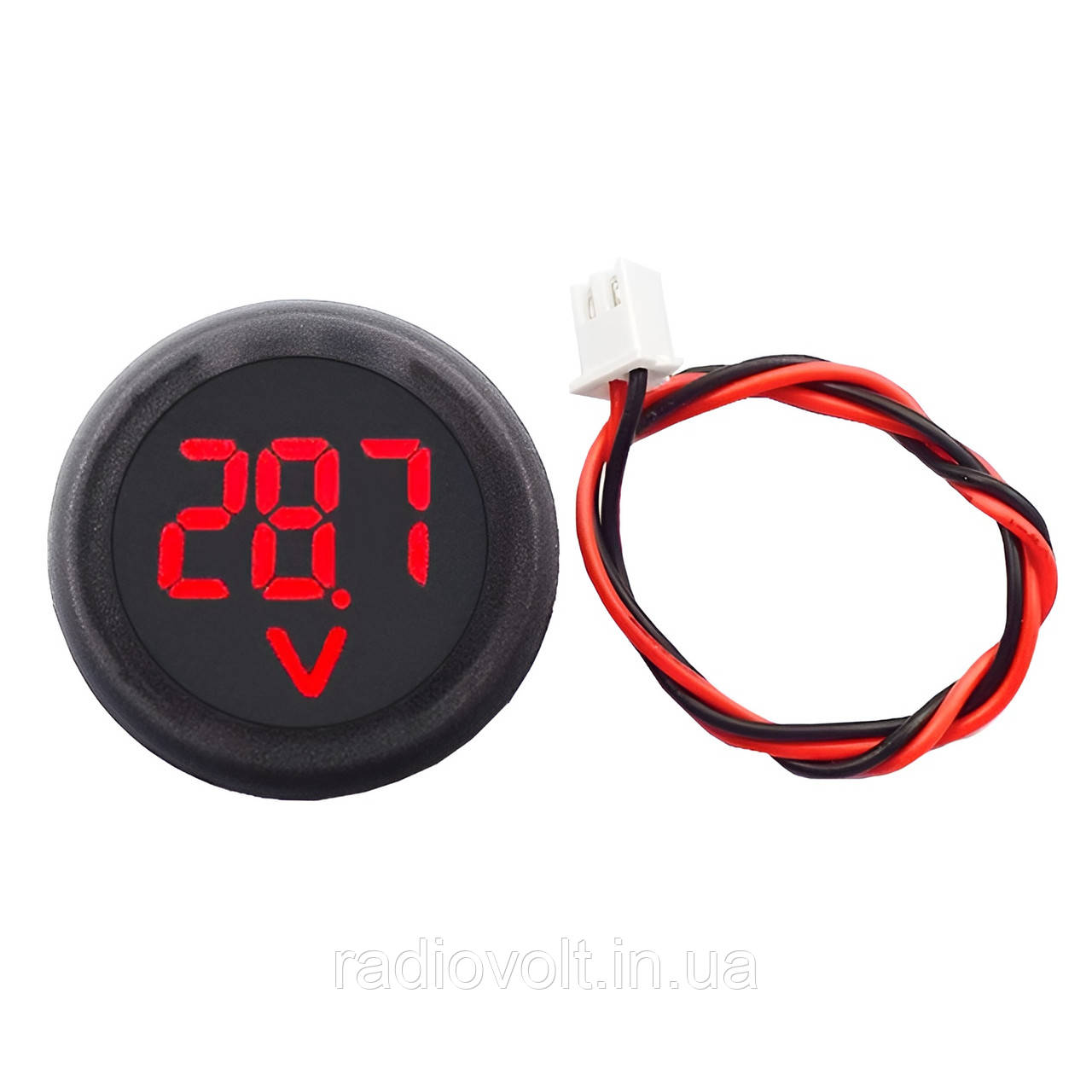 Цифровий вольтметр круглий врізний 4-100В, Червоний