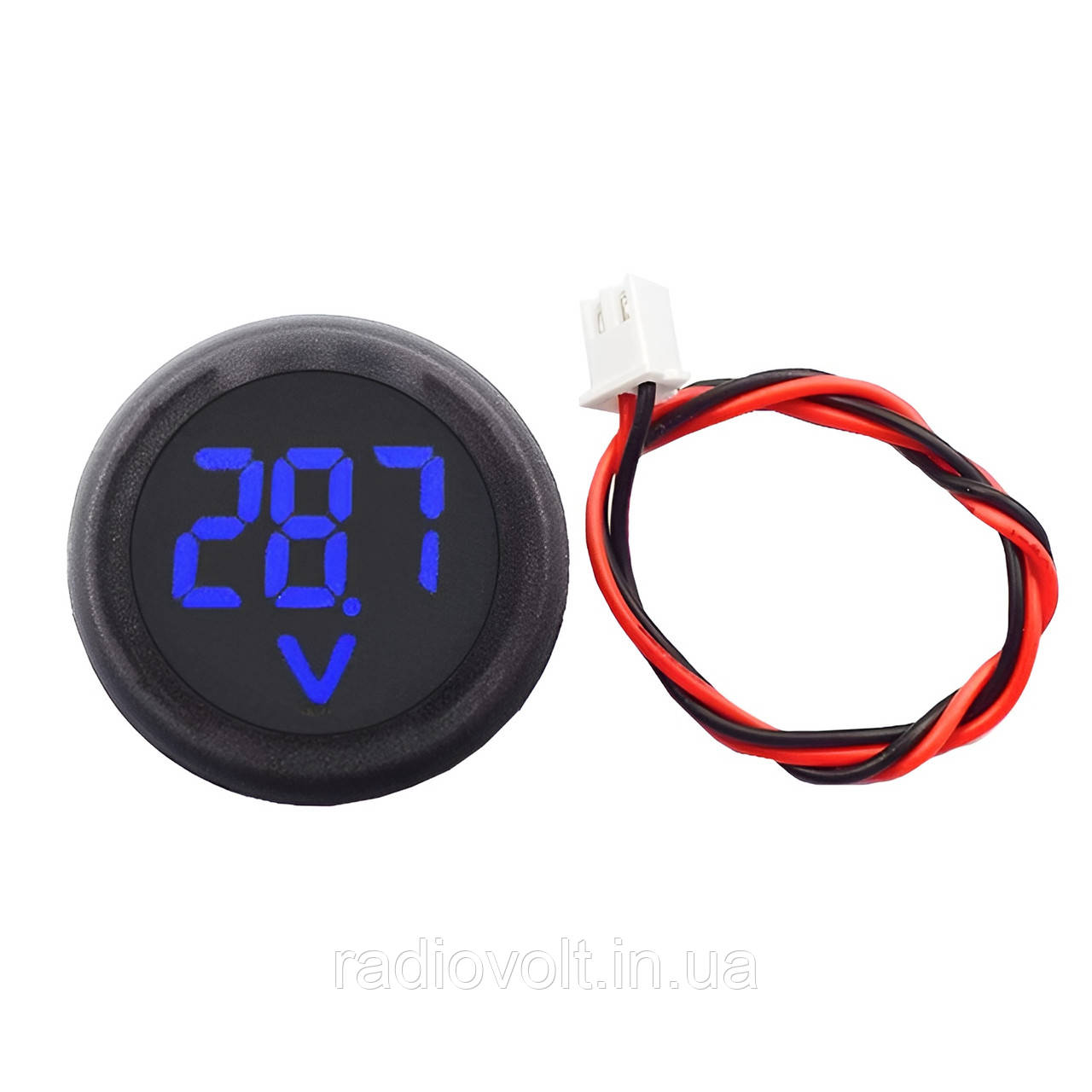 Цифровий вольтметр круглий врізний 4-100В, Синій