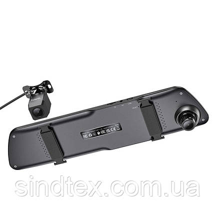Відеореєстратор Hoco DV4 4,5-inch IPS із Дзеркалом+Камера Заднього Виду, фото 1