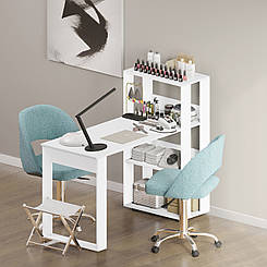 Стіл манікюрний ЛОФТ з полицями 130*58 висота стільниці 75 см. Білий