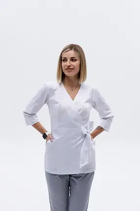 Медична жіноча куртка на запах, Маріока Білий., фото 1