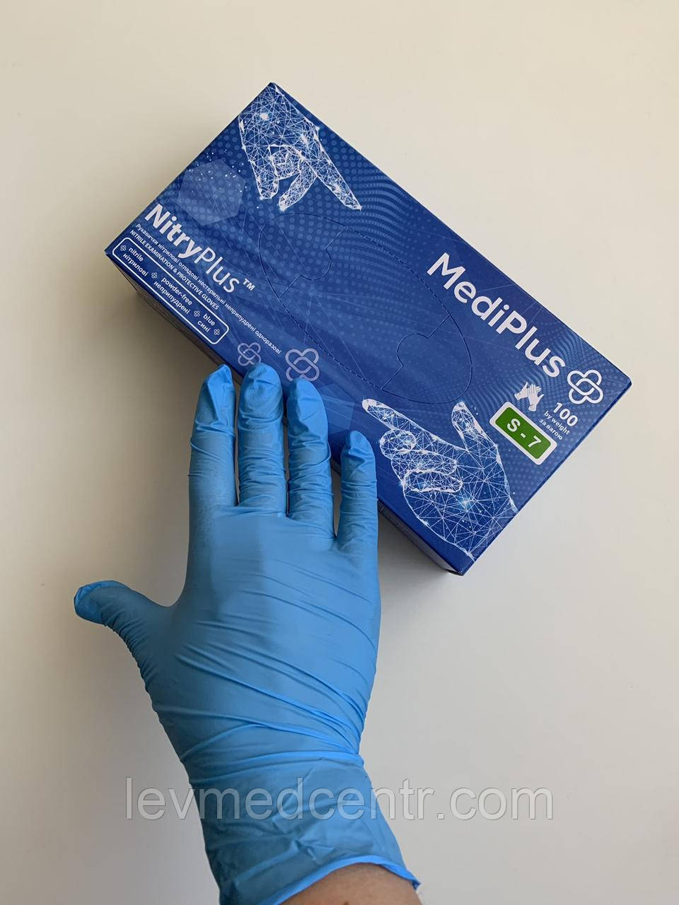 Рукавички нітрилові MediPlus NitryPlus S Сині 100 шт., фото 1