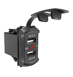 Автомобільна зарядка врізна Гніздо прикур. 2USB DC12-24V 5V 4,2A, 28*47мм червоне підсвічування, з гумовою кришкою