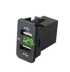 Автомобільний зарядний пристрій з вольтметром 2USB DC12-24V 5V 4,2A, 40*20*40мм зелене підсвічування