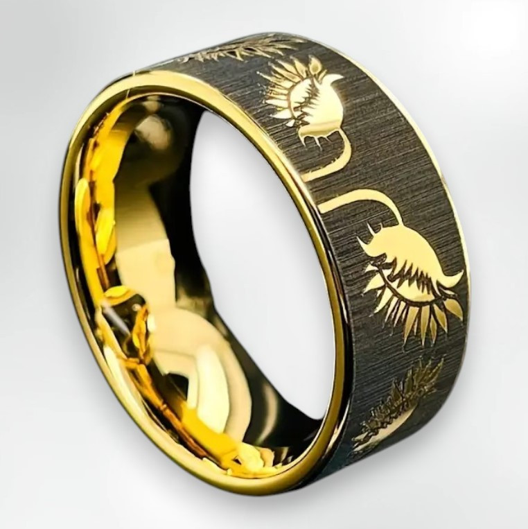 Золотиста каблучка з нержавіючої сталі з соняшником 8 мм розмір 19, фото 1