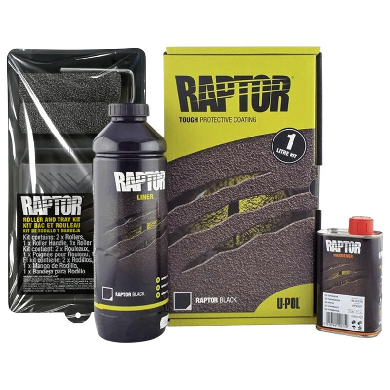 Захисне покриття підвищеної міцності (фарба) U-POL RAPTORTM + валик, 1 л Комплект Чорний