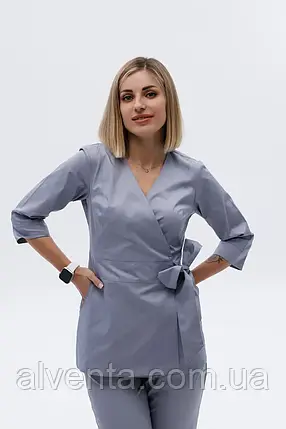 Медична жіноча куртка на запах, Маріока Світло-сірий., фото 1