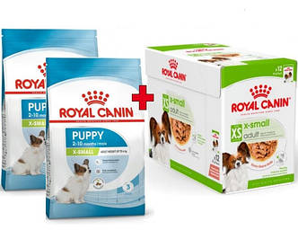 Акція! Сухий корм Royal Canin X-Small Puppy для цуценят дрібних порід 6 кг + 12 паучів X-Small adult у подарунок!