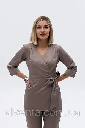 Медична жіноча куртка на запах, Маріока Темний-капучино., фото 1